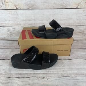 FitFlop Lulu Sequin Slides Womens Size 7 Sandals All Black